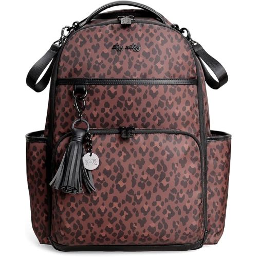 Itzy Ritzy Diaper Bag Backpack – Large Capacity Boss Plus Baby Backpack Diaper Bag Featuring 19 Pockets, Changing Pad, Stroller Clips, and Comfortable Straps – Leopard (Woven)