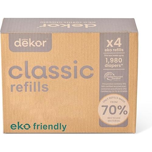 Diaper Dekor Classic Diaper Pail Refills | 4 Count Unscented | Exclusive End-of-Liner Marking | Thick Quick & Easy to Replace | Most Economical Refill System | for Original and Eko Style Pails