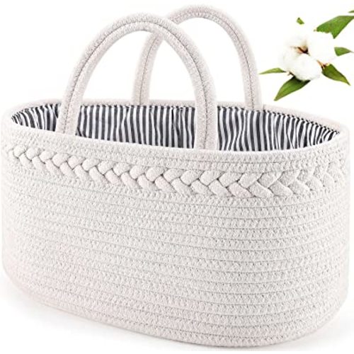 ABenkle Diaper Caddy Organizer, Cotton Rope Nursery Baby Basket, Changing Table Organizer for Baby Diaper Storage, Diaper Nursery Storage Bin for Baby Stuff, Baby Shower Gifts