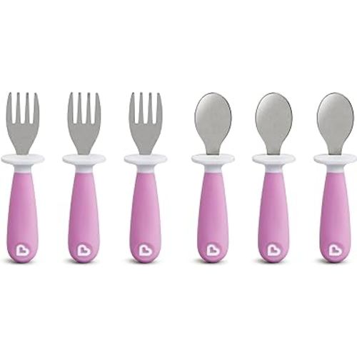 Munchkin® Raise™ Toddler Fork and Spoon Utensil Set, Rest Keeps Tip Off Table, BPA Free, 6 Pack, Purple