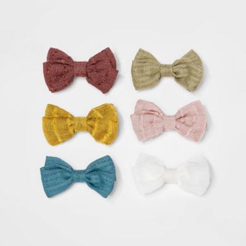 Baby Girls' 6pk Woven Striped Hair Clips - Cloud Island™ Pink/green/white
