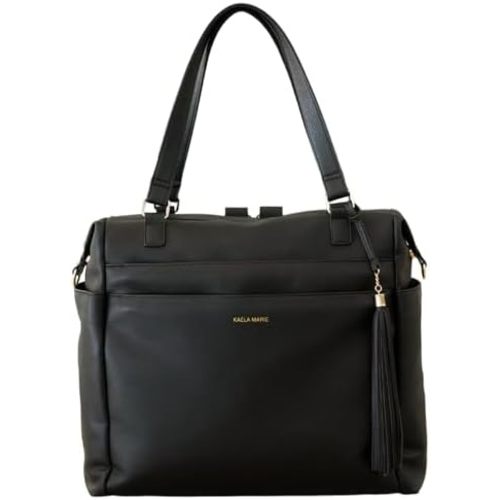 Large Diaper Bag Backpack, Vegan Leather Diaper Travel Tote Bag with Changing Pad and Stroller Straps