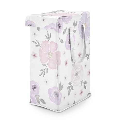 Sweet Jojo Designs Watercolor Floral Lavender Purple Canvas Laundry Hamper | Wayfair