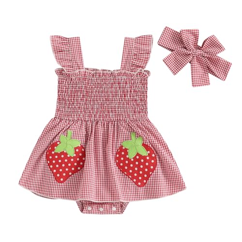One opening Baby Girl Summer Clothes Romper Dress Plaid Outfit Newborn 3 6 12 18 Months Onesie Smocked Bodysuit Infant Outfit