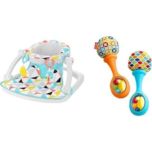 Fisher-Price Baby Portable Chair Sit-Me-Up Floor Seat with Developmental Toys & Machi & Baby Newborn Toys Rattle 'n Rock Maracas, Set of 2 Soft Musical Instruments for Babies 3+ Months