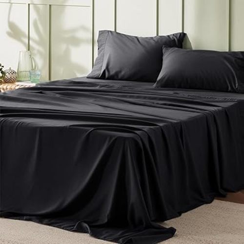 Bedsure Twin Sheets Set - 3 Pieces Soft Twin Bed Sheets - Breathable & Cooling - Hotel Luxury - Easy Care Polyester Microfiber Bedding for Women, Men, Black