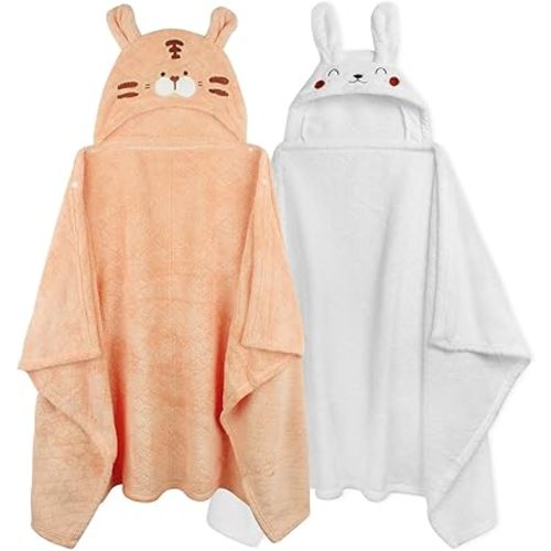 Toddler Towels with Hood Kids Hooded Bath Towel Baby Hooded Towels for Toddlers 0-5 Years, 2-Pack Absorbent Soft Toddler Bath Towel Kids Towels Bath Baby Towels with Hood Thick 50'' x 32'' Large