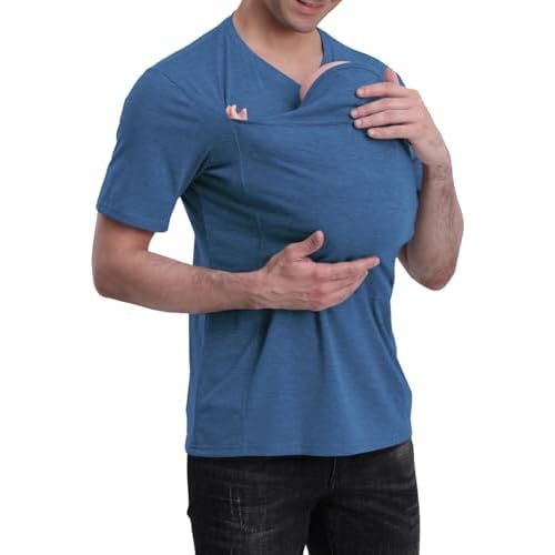 Kangaroo Shirt for Dad and Baby - Dad Baby Carrier Shirt Mens Baby Carrier Shirt V Neck Short Sleeve Kangaroo T Shirt