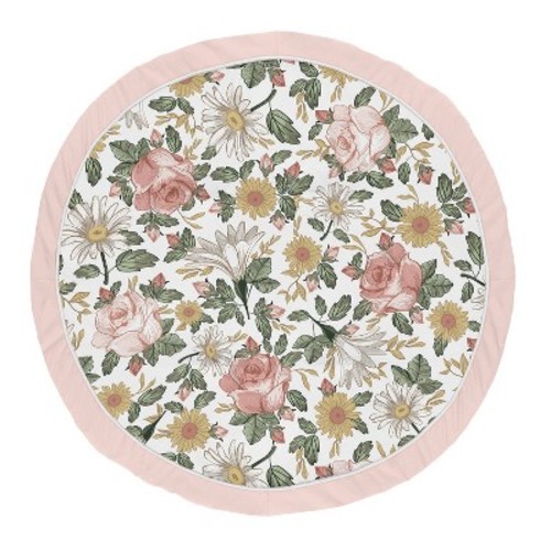 Sweet Jojo Designs Girl Baby Tummy Time Playmat Vintage Floral Pink Green and Yellow