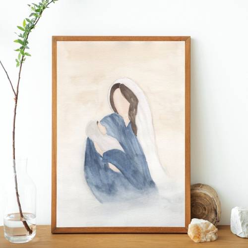 Mary and Baby Jesus Watercolor