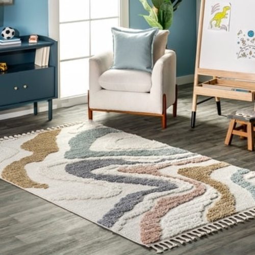 Brooklyn Rug Co Abstract Striped Kids Tassel Area Rug