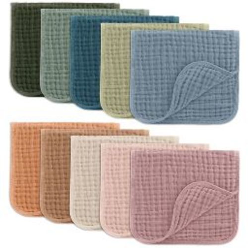 Muslin Burp Cloths Large 100% Cotton by Comfy Cubs (Multicolored, Pack of 10)