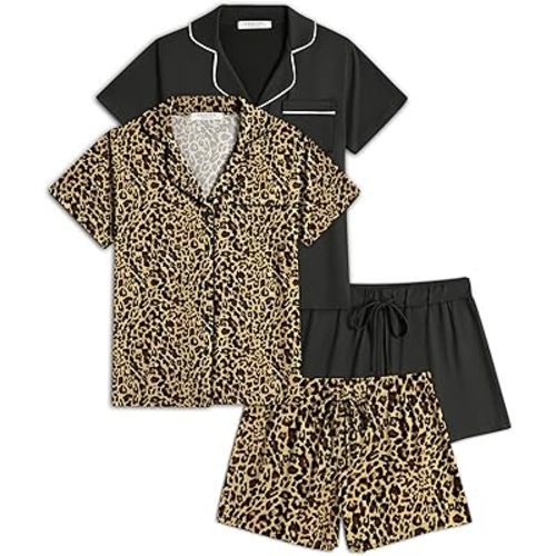Ekouaer 2 Pack Womens Pajamas Set Button Down Summer Sleepwear Short Sleeve Comfy Pjs Loungewear Set