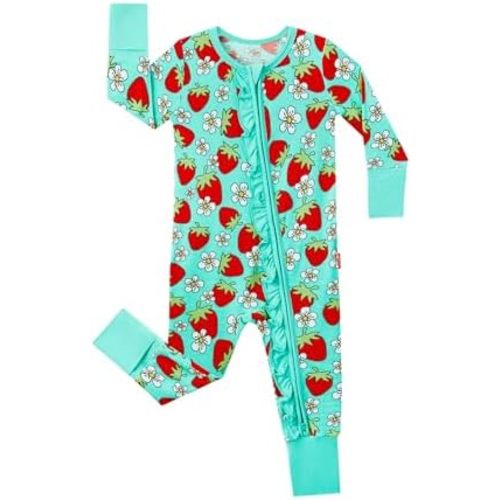 Bamboo Viscose Baby Girl Footless Pajamas Ruffled Baby Sleepers with 2 Way Zipper