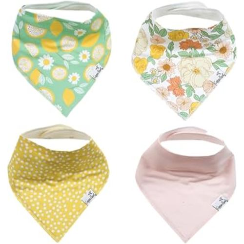 Copper Pearl 4 Pack Soft Cotton Baby Bibs for Drooling and Teething, Absorbent Drool Bibs for Baby Girl and Boy, Adjustable to Fit Newborns to Toddlers, Tons of Styles (Lemon)