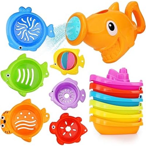 Baby Bath Toys for Kids Ages 1-3,13 Pcs Bathtub Toys for Babies 6-12-18 Months, Mold Free Bath Toys Toddlers 2-4 Years Old,Stacking Cups & Watering Can,Water Table Toys for Infants Boys Girls 1 2 3 4