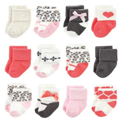 Luvable Friends Infant Girl Newborn and Baby Terry Socks, Leopard, 0-6 Months