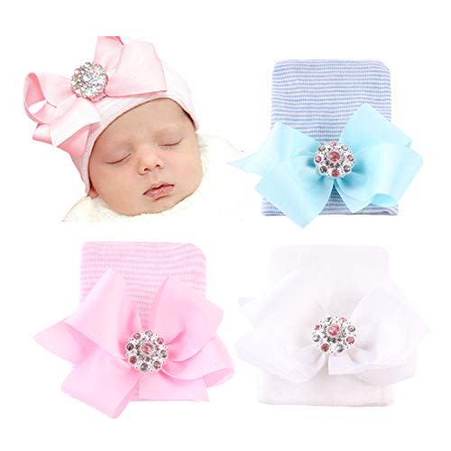 DRESHOW BQUBO Newborn Hospital Hat Infant Baby Hat Cap with Big Bow Soft Cute Knot Nursery Beanie