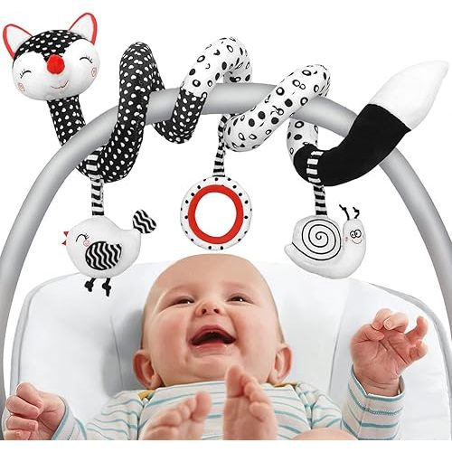Car Seat Toys Baby Toys 0-3 Months Infant Toys Spiral Stroller Toys, Newborn Toys Black and White Baby Toys, High Contrast Baby Toys for Crib Mobile, Baby Toys Gift for 0 3 6 9 12 Months Girls Boys