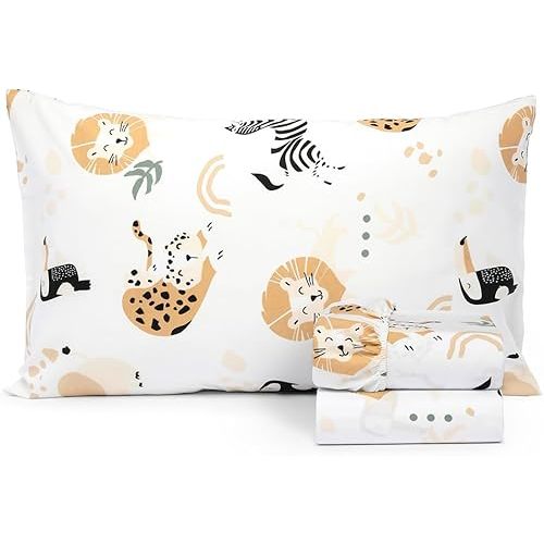 100% Cotton 210TC Salt Earth Kids Bedsheet,Twin Sheets Set for Toddler bed, 3 Piece Bedding Set Including Flat Sheet, Fitted Sheet, and Pillowcase, Themed Sheets for a Playful Kids Bed (Jungle Safari)