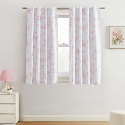 Ecologee Butterfly 100% Blackout Rod Pocket Back Tab Single Curtain Panel, Pink, 40" W x 63" L