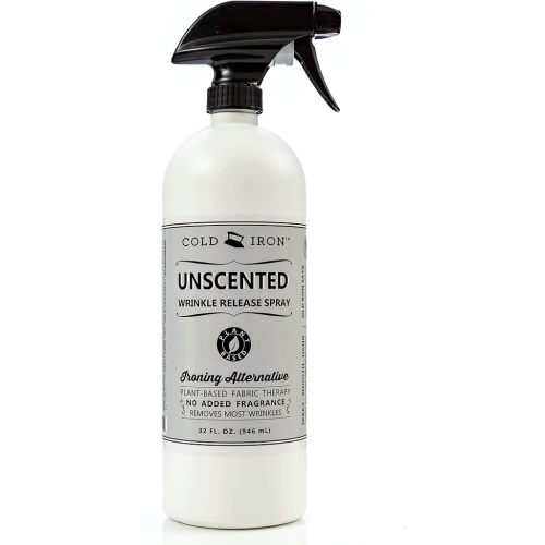Cold Iron Wrinkle Release Spray for Clothes. 32 fl oz. Unscented/Fragrance Free. Plant Based Ironing Alternative. Fast, Easy to Use. Spray, Smooth, Hang. Award Winning Formula to Save You Time