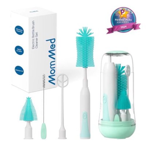 MomMed Electric Bottle Brush Cleaner Set – Rechargeable Baby Bottle Cleaning Kit with 3 Brush Heads, 360° Rotating Scrubber for Bottles, Nipples & Cups – BPA-Free, Waterproof & Portable Design