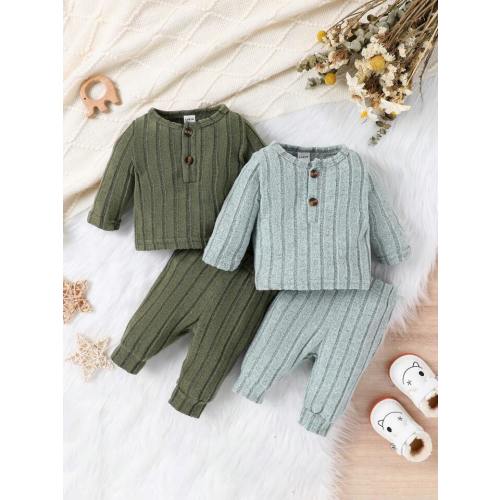 SHEIN Baby Boy 2pcs Half Button Tee & 2pcs Pants