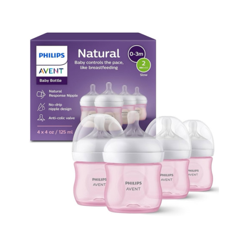 Amazon.com : Philips Avent Natural Baby Bottles with Natural Response Nipples (Slow Flow, Flow 2), 4oz, 4-Pack, SCY900/04 : Baby