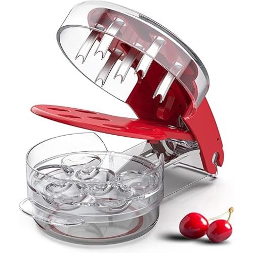 Cherry Pitter, XSCQ Cherry Pitter Tool Corer Stainless Steel with Lock Design, Saving time and Enjoy Cherry Jam(Anti-juice Splash)-Red