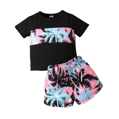 Boy Outfits Summer Short Sleeve Hawaii Floral Prints T Shirt Tops And Shorts Sets Boy'S Clothing for Kids,Newborn Infant Baby Boys 6-9 Months
