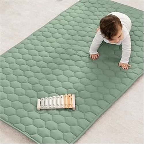 Comfy Cubs Rectangle Kids Play Mat - Small 36 x 60 inches Soft Quilted Baby Floor Mat with Non-Slip Bottom - Plush Design for Toddlers' Playtime - Comfortable and Durable - Fern