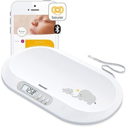 Beurer BY90 Digital Baby & Pet Scale with Bluetooth for Infants, Cats & Dogs, Weighing in Lbs/Oz/Kg up to 44 lbs, Hold & Tare Function for Accuracy & Curved Platform