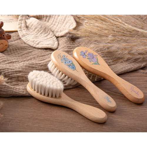 Birth Flower Baby Hair Brush, Christening Baby Girls Gift, Baby Shower Gift, Custom Wood Brush,Birth Gifts for Girls,Christmas Gift for Baby
