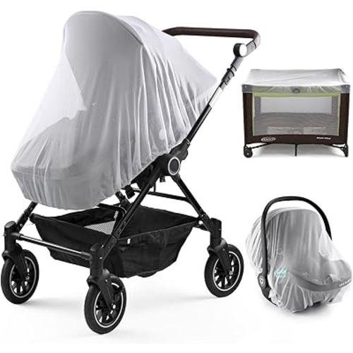 2 Pcs Mosquito Net for Stroller - Baby Mosquito Net for Bed - Durable Crib Nets for Pushchairs, Bassinets, Cots, Pack N Plays and Portable Mini Cots with 1 Storage Bag (White)