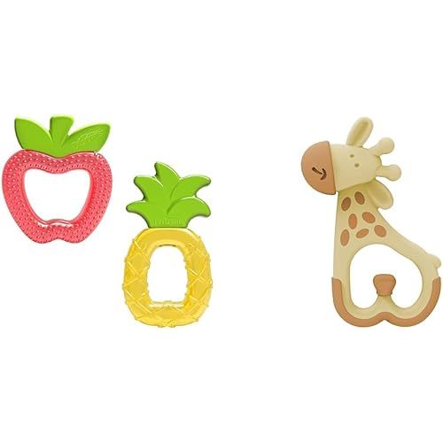 Dr. Brown's AquaCool Water-Filled 2 Pack Baby Teethers with Pineapple and Apple Shapes, Dr. Brown's Ridgees Giraffe Massaging Baby Teether, 3m+, BPA Free