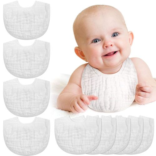 Tatuo 10 Pieces White Muslin Baby Bibs for Baby Boy Girl Cotton Drool Bibs Bulk Burping Cloth Adjustable Newborn Infant Bandana(White)