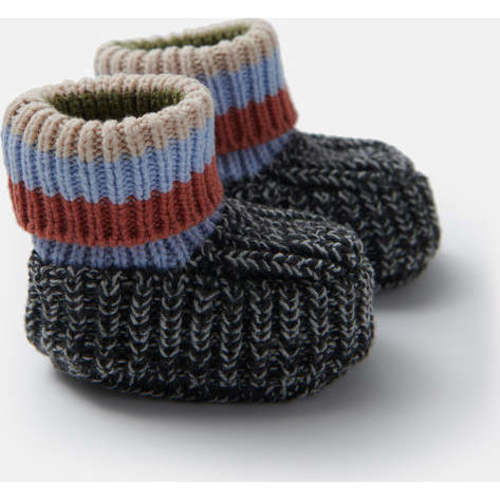 Chunky Ribbed Knit Anti-Grip Sole Slip-On Slippers, Black Melange & Multicolors - 7AM Enfant | Maisonette