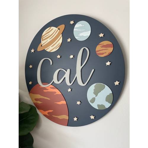 Custom Wood Name Sign | stars and moon | Planets | solar system | celestial | Nursery Wall Art | Baby Name Sign |