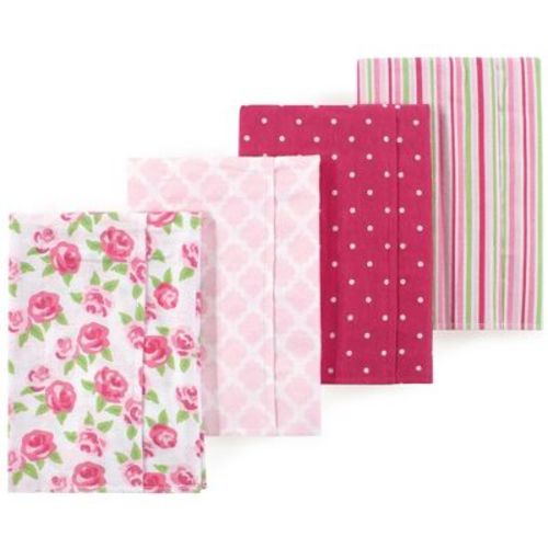 Luvable Friends Hudson Baby Flannel Burp Cloths 4pk, Blushing Rose