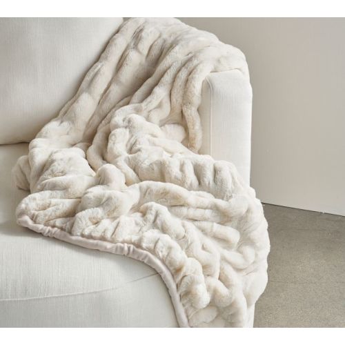 Faux Fur Ruched Throw in Champagne