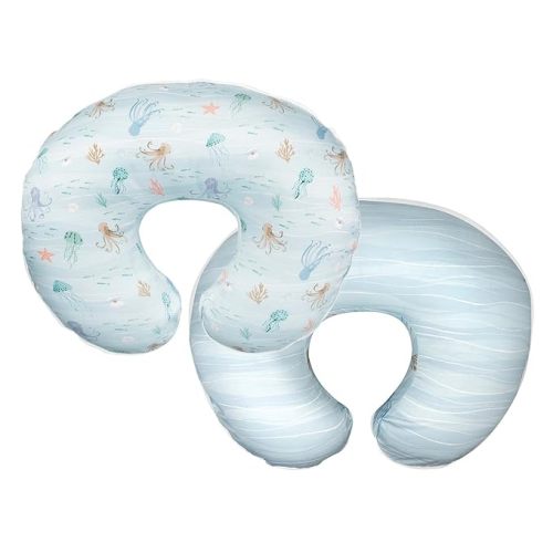 Boppy Nursing Pillow Original Support, Blue Ocean, Ergonomic Nursing Essentials for Bottle and Breastfeeding, Firm Fiber Fill, with Removable Nursing Pillow Cover, Machine Washable