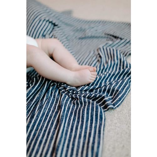 aden + anais Snuggle Knit Baby Swaddle Blanket for Newborn Girl and Boy, Versatile Stroller Cover, Burp Cloth, Nursing Shield, 47 x 47 Inch, Navy Stripe