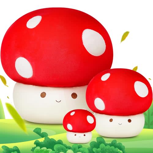 Shappy 3 Pcs Cute Mushroom Plush Pillow Set 15.7 9 4.7 Lovely Mushroom Stuffed Animal Birthday Valentine‘s Day Gifts for Girlfriend Women Adults Mushroom Home Decor Gift Red Home Decor