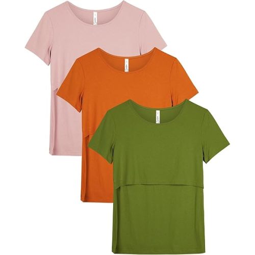 Sosolism 3 Pack Nursing Tops Summer Short Sleeve Breastfeeding Shirts Fitted Postpartum Tshirts for Women