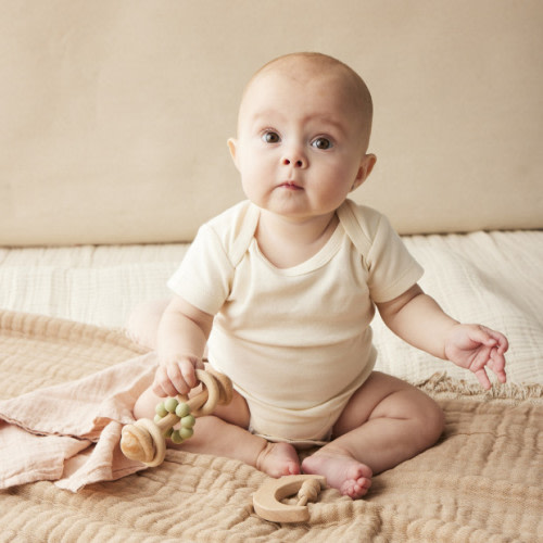 Tiny Kind Solid Short Sleeve Organic Cotton Bodysuit - Antique White, 3-6 M