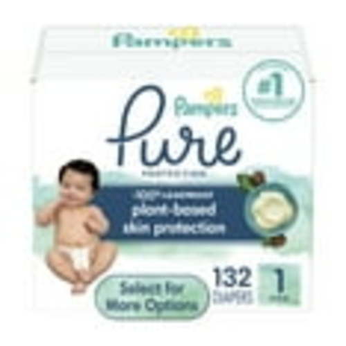 Pampers Pure Protection Diapers, Size 1, 132 Count - Hypoallergenic, Shea Butter Enriched, 12 Hour Leakage Protection