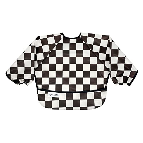 Tiny Twinkle Mess Proof Baby Bib|Waterproof Smock Bib for Eating,Machine Washable Full Sleeve with Pocket(Checkers Black, Small 6-24 Months)