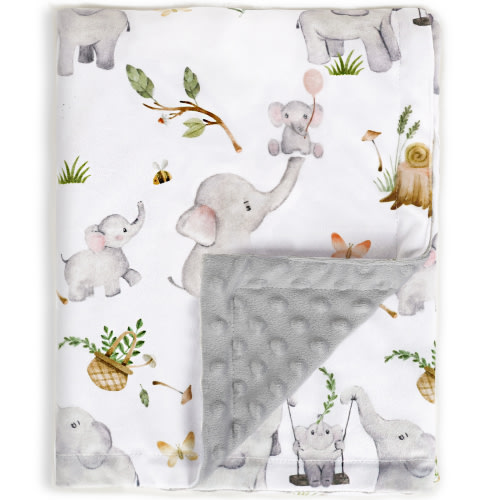 Baby Blankets for Unisex Boys Girls, Super Soft Nursery Minky Blankets with Baby Elephant Design and Dotted Fleece Backing, Printed Bed Throws Newborn