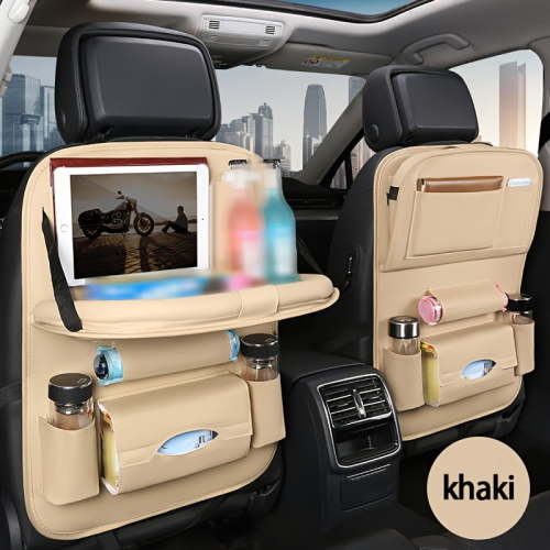 2-Pack Car Back Seat Organizer - Foldable Table/Kick Mats/Tissue & Cup Holders/Laptop Tray | Multi-Accessory Organizer for SUVs/Minivans | Family Travel Essential